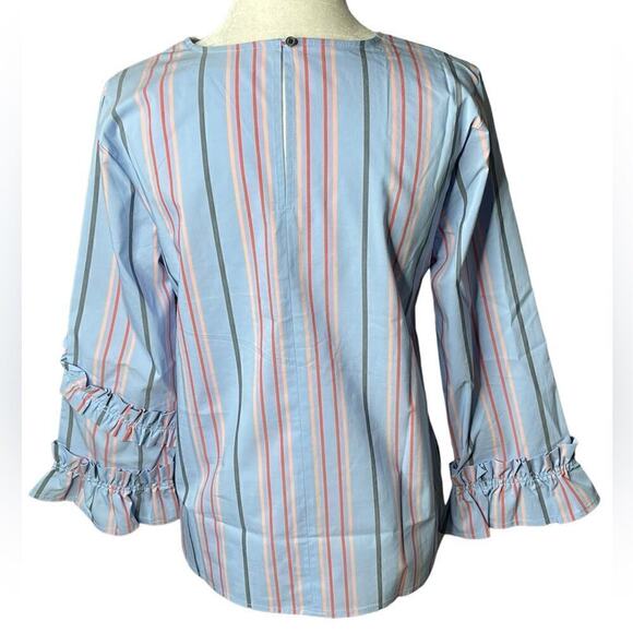 Halogen Striped Ruffled Blouse Bell Sleeves Cotton Size Small - Picture 7 of 14